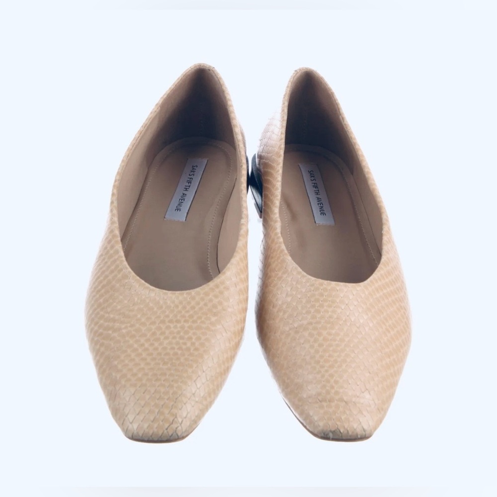 Saks Fifth Avenue - Snakeskin Animal Print Ballet Flats, Beige, Size 7